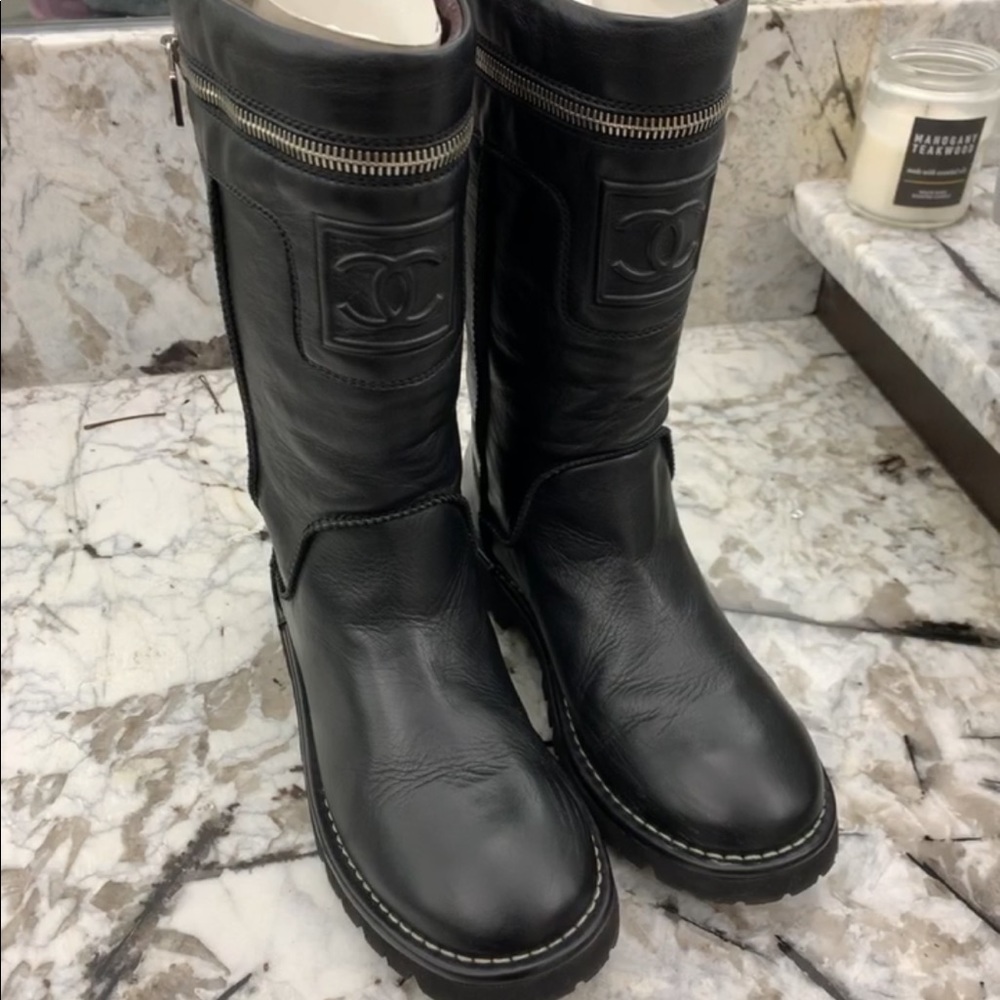 Chanel black combat boots size 38